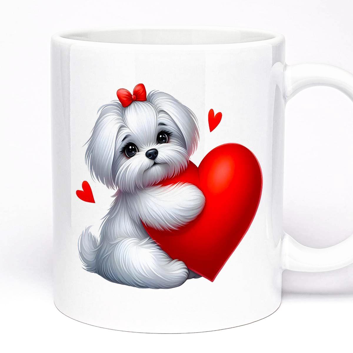 Valentine's Day Gift Mug | Optional Custom Text, 11oz Ceramic | Cute Maltese Dog Design