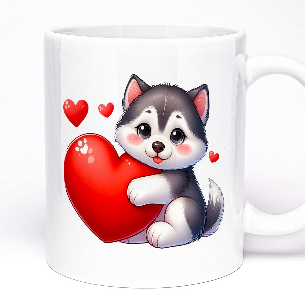 Valentine's Day Romantic Gift Mug | Optional Custom Text Field, 11oz Ceramic | Cute Husky Dog Design