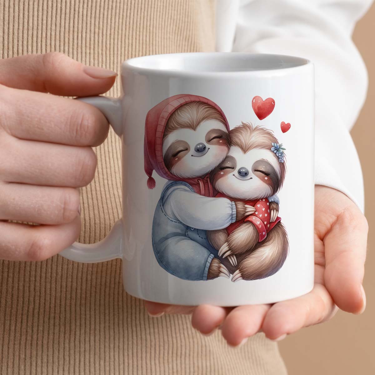 Romantic Valentine's Day Gift Mug | 11oz Ceramic Cup | Cute Sloths Couple Design