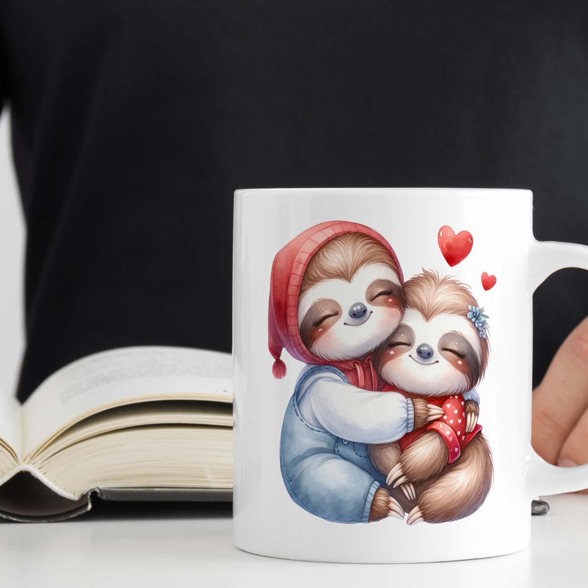 Romantic Valentine's Day Gift Mug | 11oz Ceramic Cup | Cute Sloths Couple Design