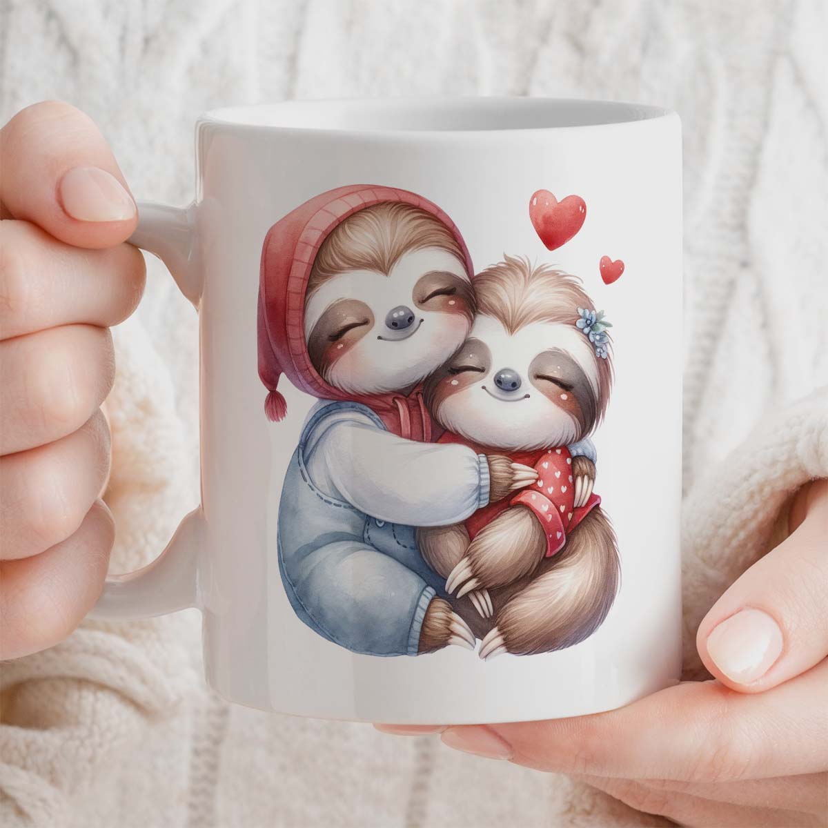 Romantic Valentine's Day Gift Mug | 11oz Ceramic Cup | Cute Sloths Couple Design