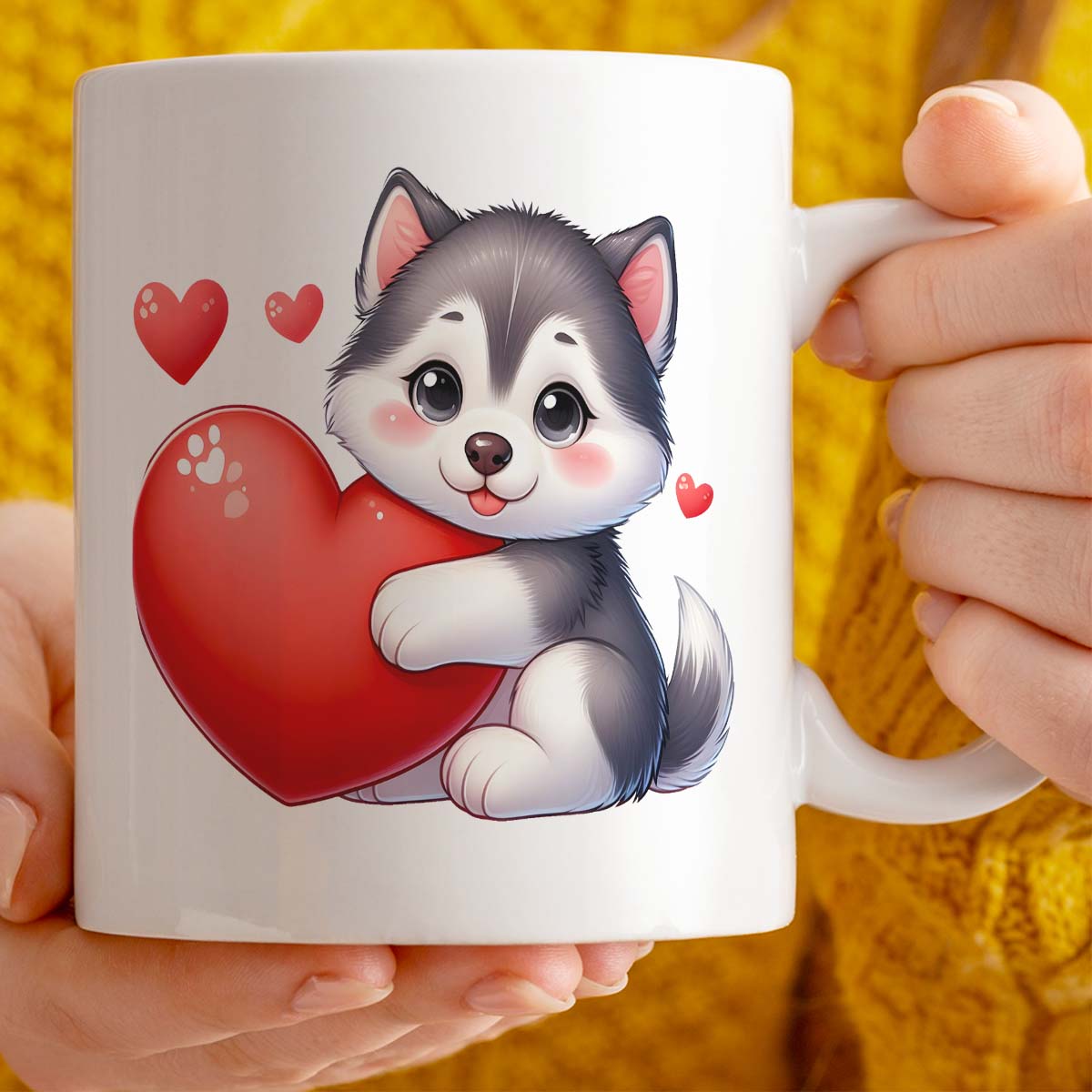 Valentine's Day Romantic Gift Mug | Optional Custom Text Field, 11oz Ceramic | Cute Husky Dog Design