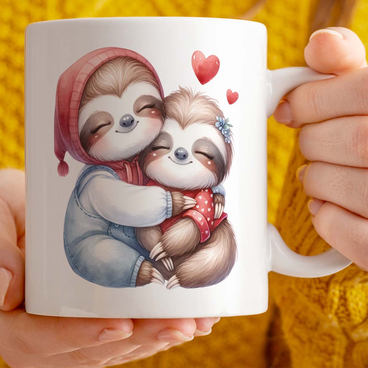 Romantic Valentine's Day Gift Mug | 11oz Ceramic Cup | Cute Sloths Couple Design