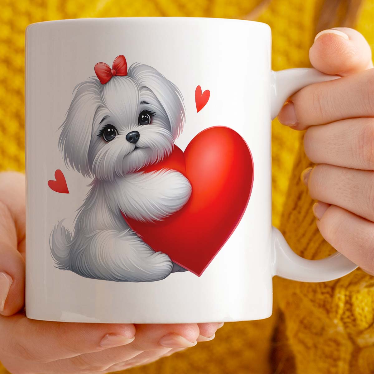 Valentine's Day Gift Mug | Optional Custom Text, 11oz Ceramic | Cute Maltese Dog Design