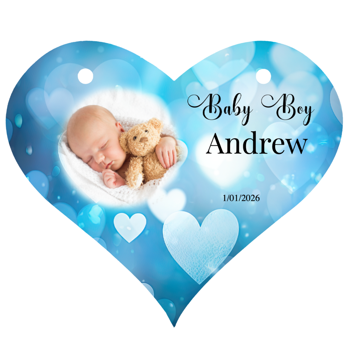 Personalised Hanging Sign, Baby Boy Design, Upload your Photo, Enter Name, Write Message