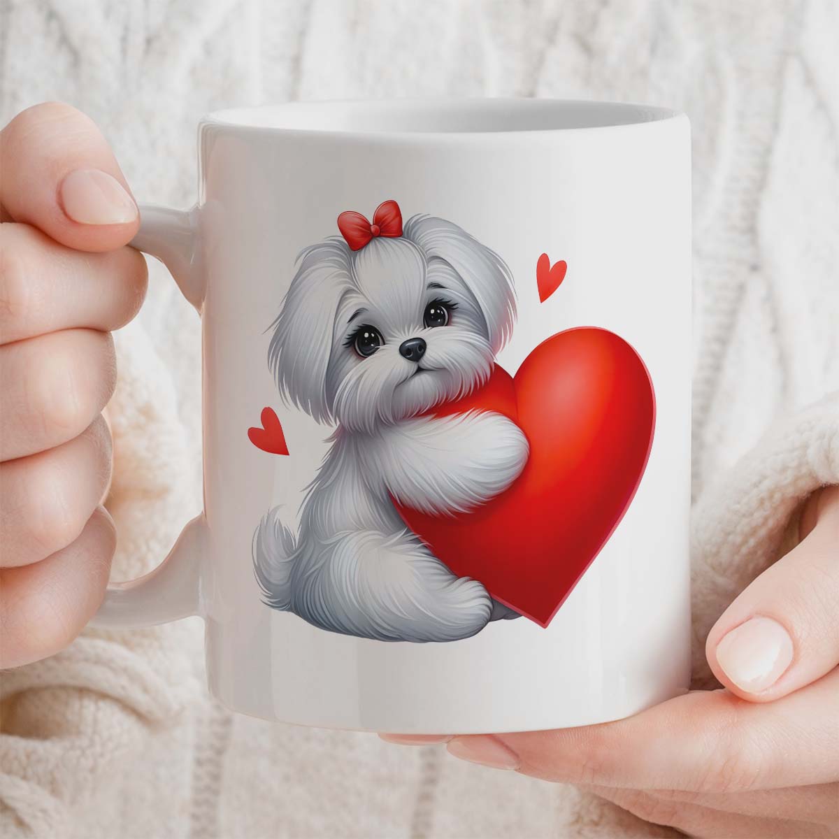 Valentine's Day Gift Mug | Optional Custom Text, 11oz Ceramic | Cute Maltese Dog Design
