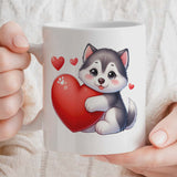 Valentine's Day Romantic Gift Mug | Optional Custom Text Field, 11oz Ceramic | Cute Husky Dog Design