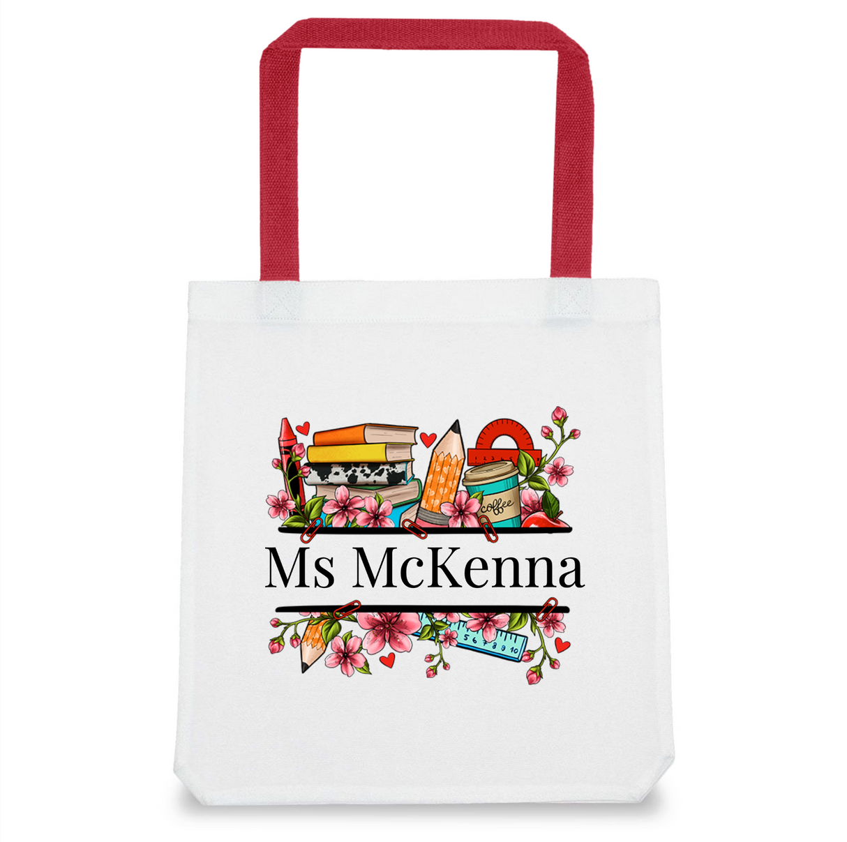 Personalised Tote Bag, Gift for Teacher, Coloured Handles, Add Name