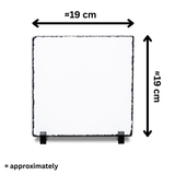 Measurement chart showing a square tile with dimensions approximately 19 cm on each side.