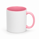 White ceramic mug with pink handle