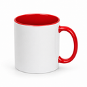 White ceramic mug with red handle