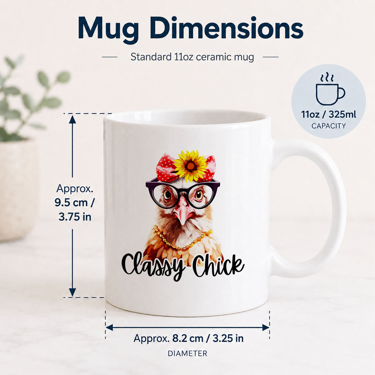 Present For Chicken Lover, 11oz Ceramic Mug, Classy Chick Design